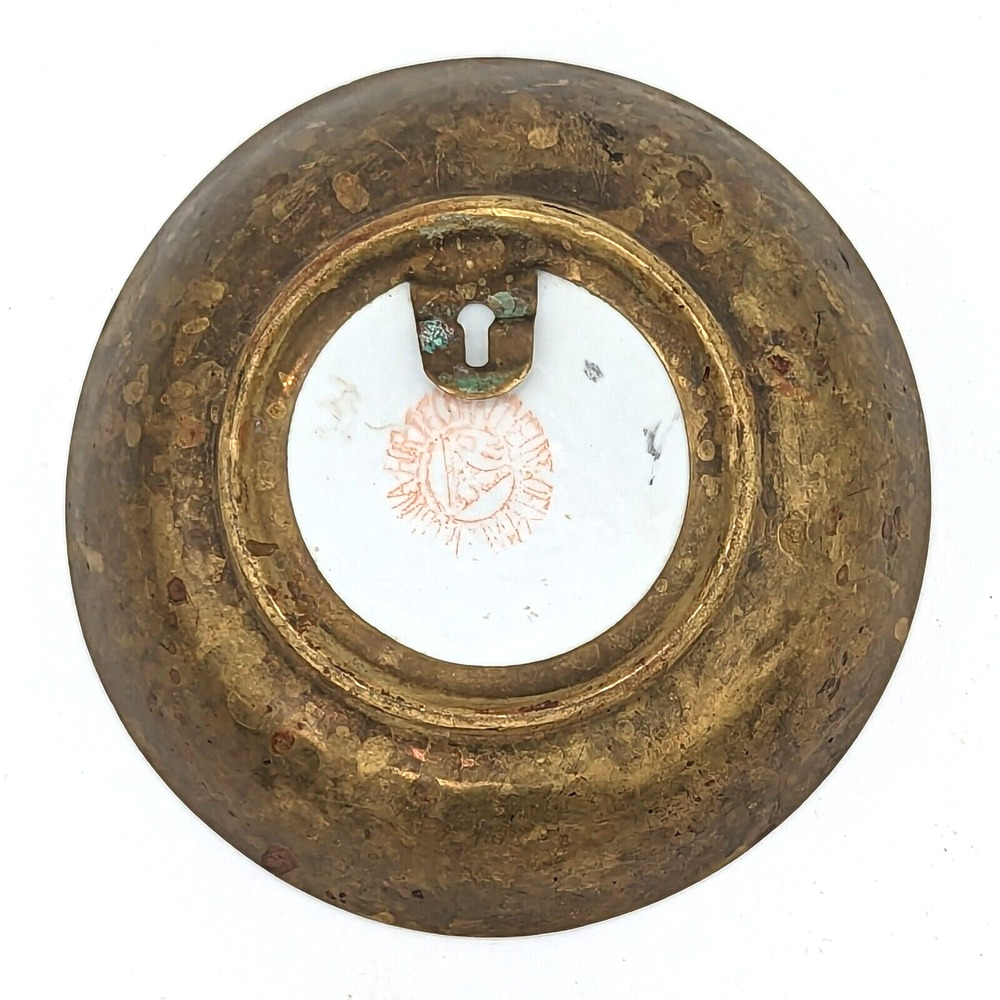 Porcelain Brass Cased Bowl Hand Painted Chinese Floral w Birds Black 1930-1940 - Picture 6 of 8